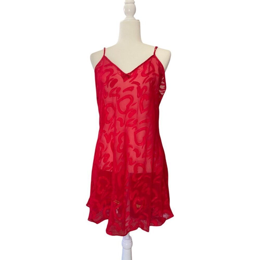 Vintage Y2K Frederick's of Hollywood Red Sheer Heart lingerie Nightwear Size 1X